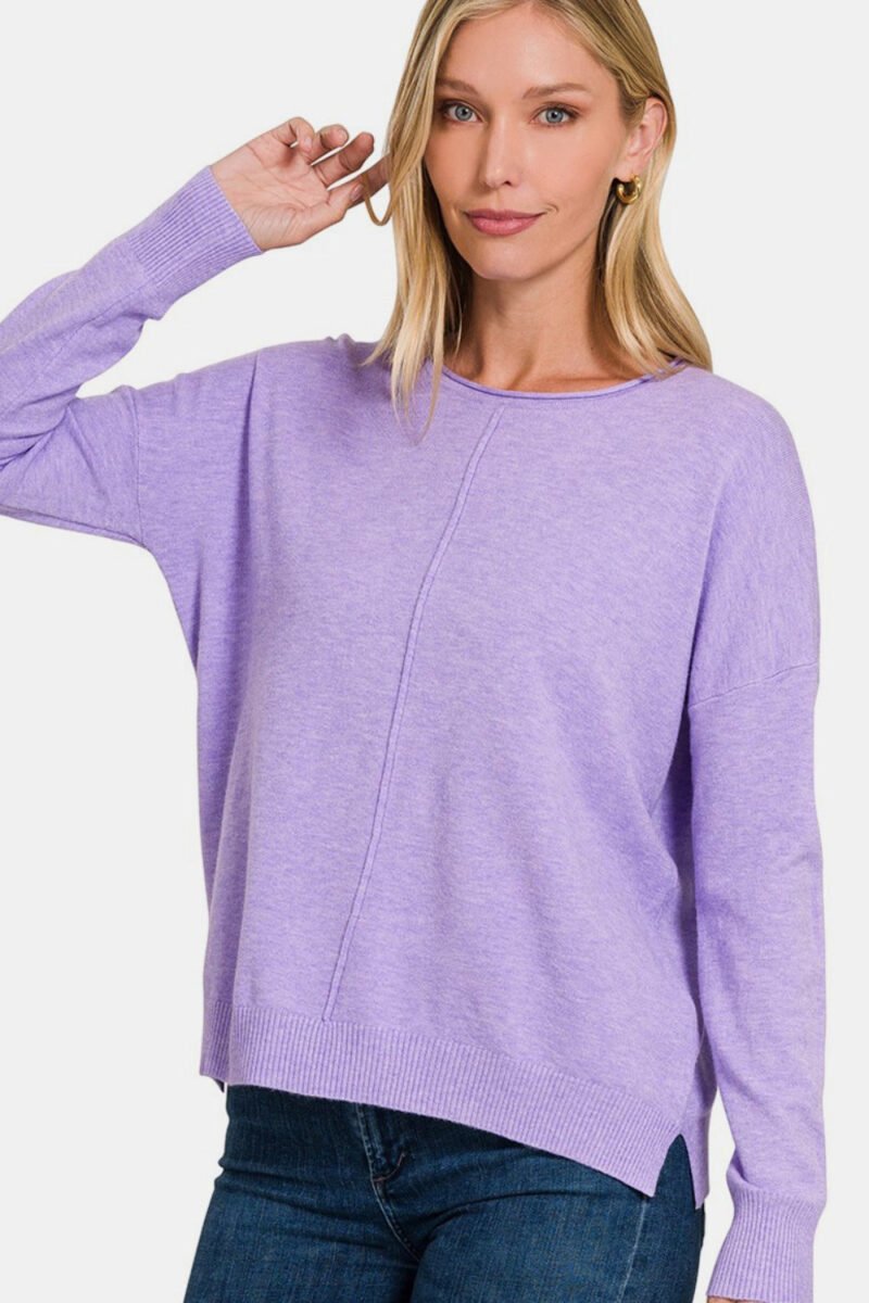 Zenana Front Seam Round Neck Sweater - Image 3