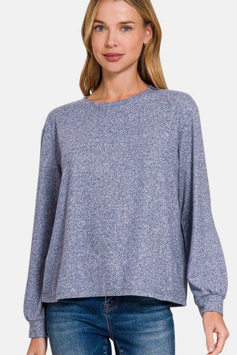 Zenana Hacci Round Neck Long Sleeve T-Shirt - Image 3