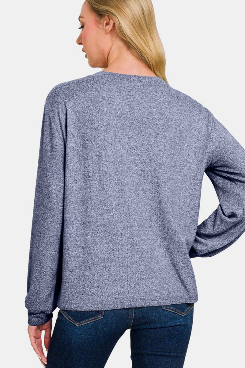 Zenana Hacci Round Neck Long Sleeve T-Shirt - Image 2